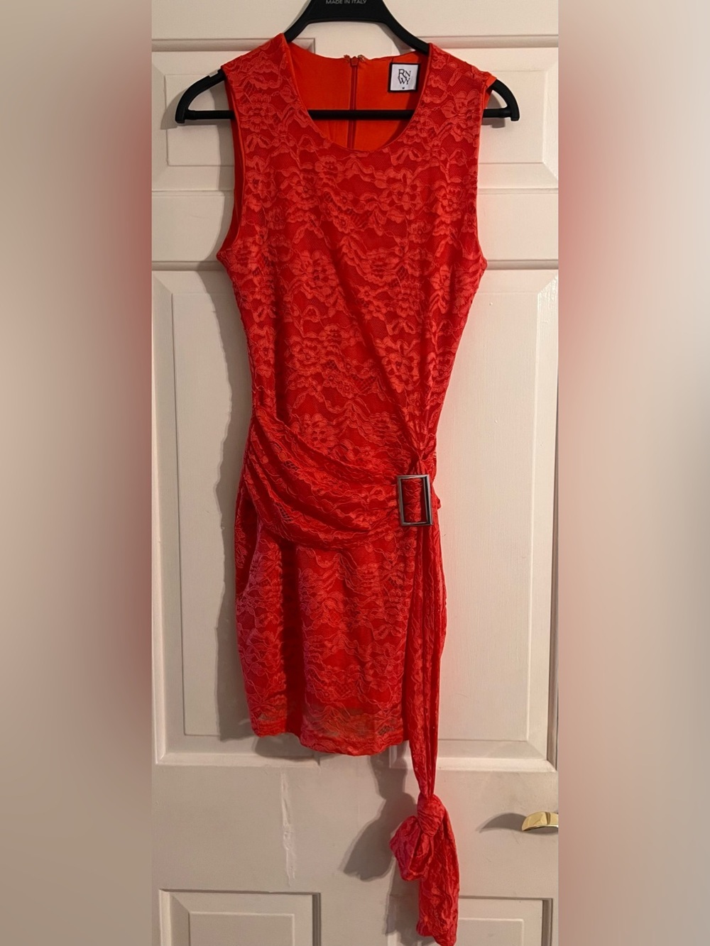 Runaway the label casani Orange Lace Bodycon Dress Side Sash wolf & badger date - Picture 4 of 8